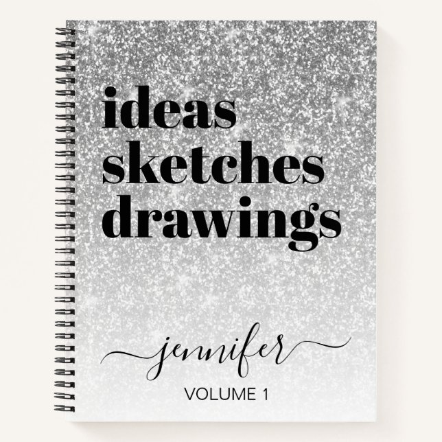 Cuaderno Purpurina Girly Silver su nombre Sketchbook (Anverso)