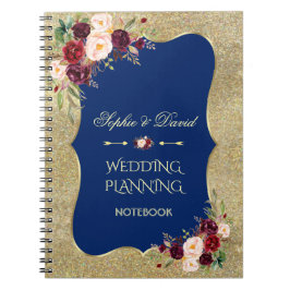 Cuaderno Purpurina Glam Gold Planner de Boda Floral Rubor