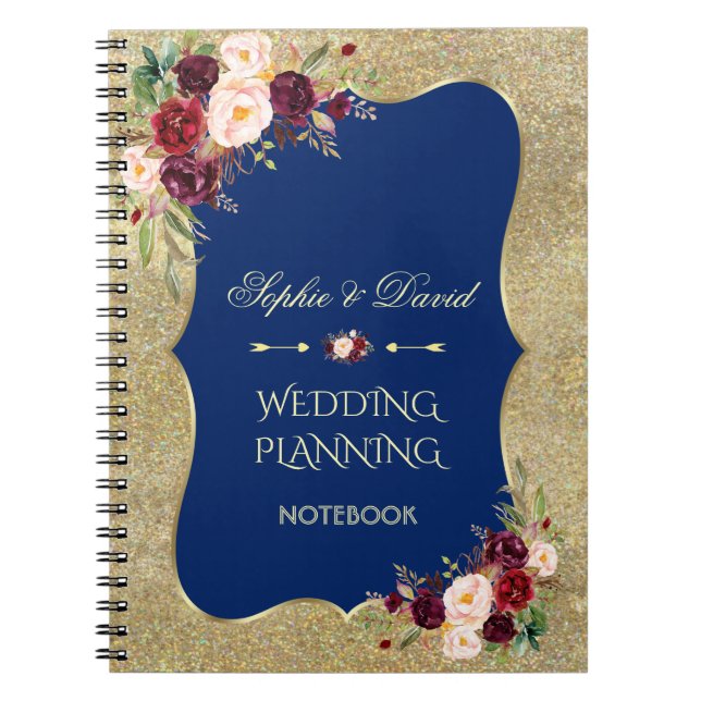 Cuaderno Purpurina Glam Gold Planner de Boda Floral Rubor (Frente)