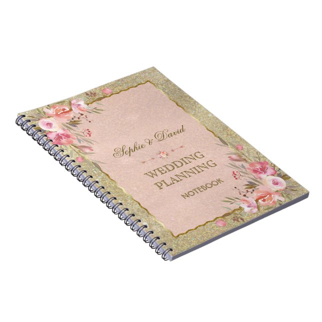 Cuaderno Purpurina Glam Gold Planner de Boda Floral Rubor (Lado Derecho)