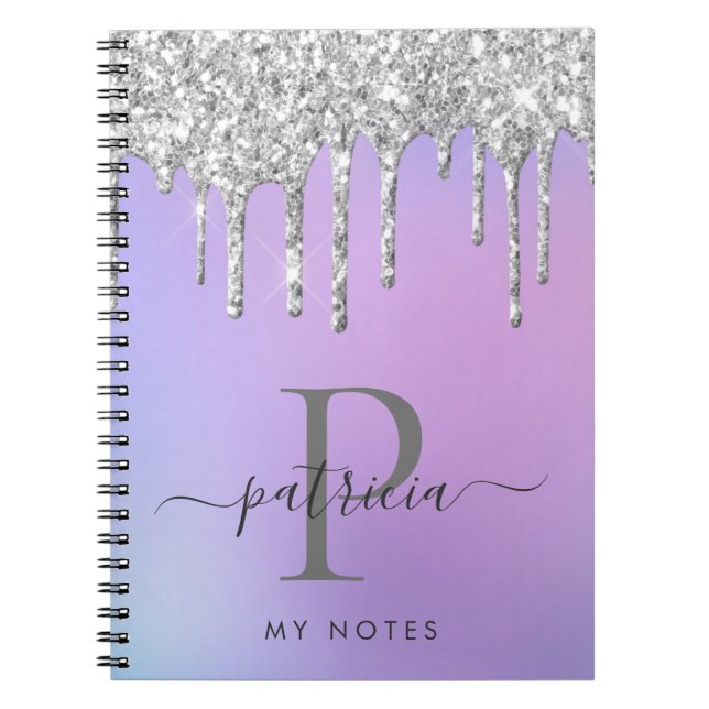 Cuaderno Purpurina Glam Silver Dris Elegante Monograma (Frente)