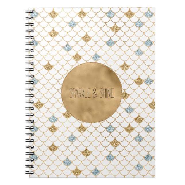 Cuaderno Purpurina Glitzy Mermaid Blue Gold Sparkle (Frente)