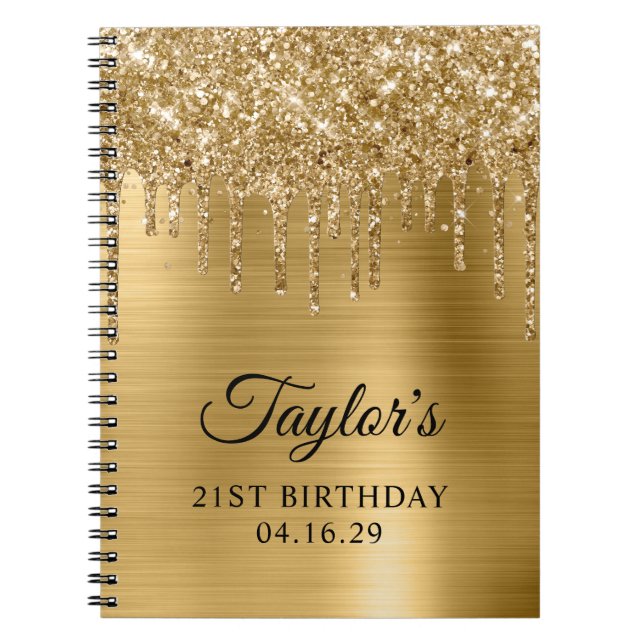 Cuaderno Purpurina Gold Drips Metallic 21st Birthday Guest (Frente)