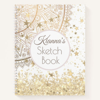 Cuaderno Purpurina Gold Lotus Mandala con estrellas de oro