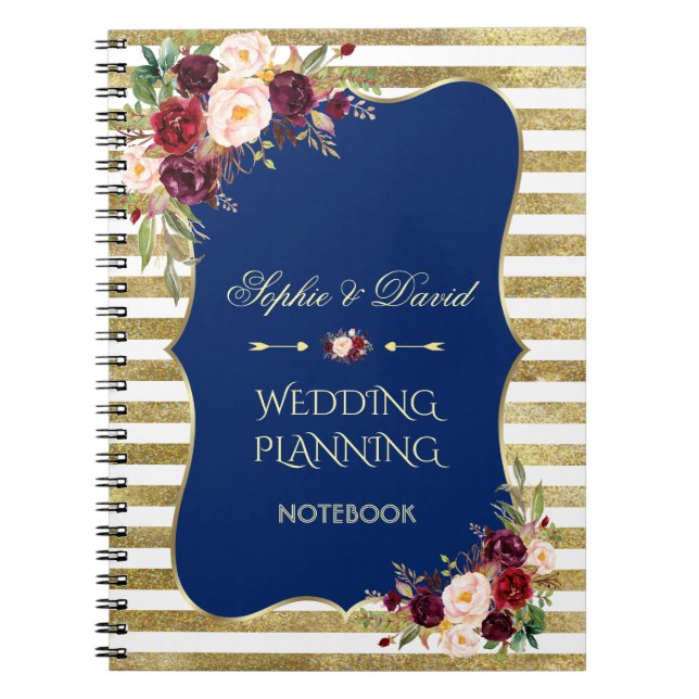 Cuaderno Purpurina Gold Stripes Planner de Boda Floral Rubo (Frente)