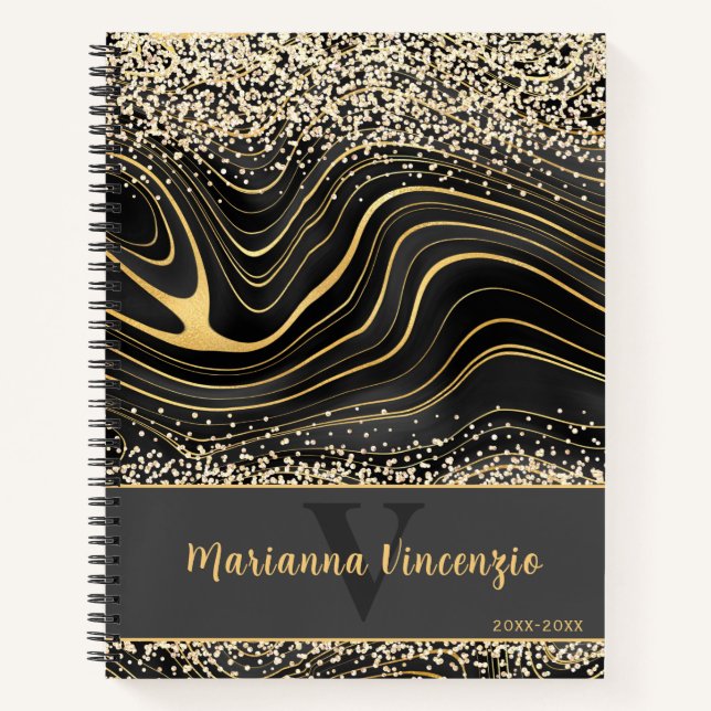 Cuaderno Purpurina Gris Agate Gem y Oro Negro (Anverso)