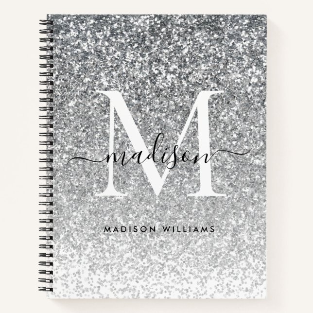 Cuaderno Purpurina Gris Glam Silver Sparkle Elegante Monogr (Anverso)
