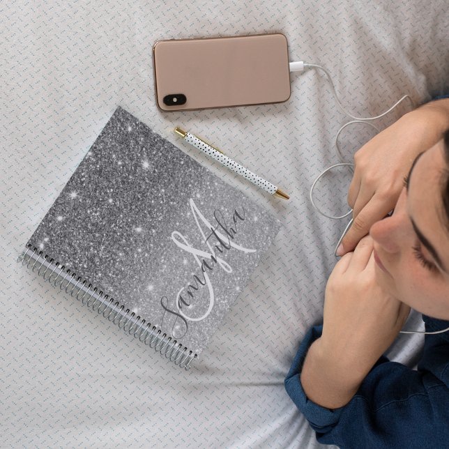 Cuaderno Purpurina Gris moderno marca nombre personalizado (Subido por el creador)