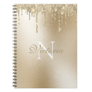 Cuaderno Purpurina metálico dorado Drip Monograma elegante