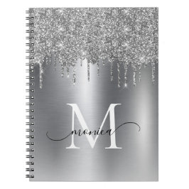 Cuaderno Purpurina Metalizado Girly Silver Ombre Monograma