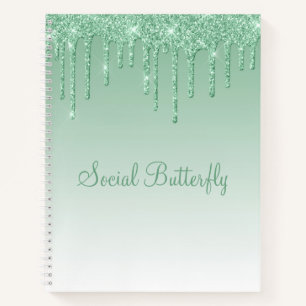 Cuaderno Purpurina Mint Green Script Mariposa social