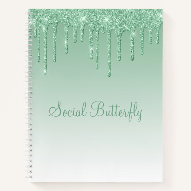 Cuaderno Purpurina Mint Green Script Mariposa social (Anverso)