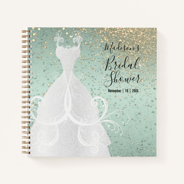 Cuaderno Purpurina Mint Green y Gold - Ducha de novia (Anverso)