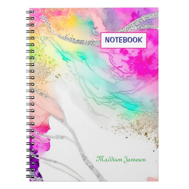 Cuaderno Purpurina moderno y lindo del arcoiris (Frente)