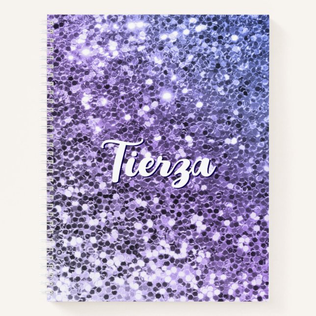Cuaderno Purpurina morado de Ombre chunky personalizado (Anverso)