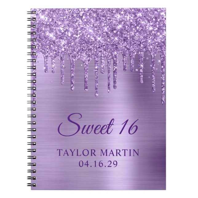 Cuaderno Purpurina morado ligero goteo dulce metálico 16 in (Frente)