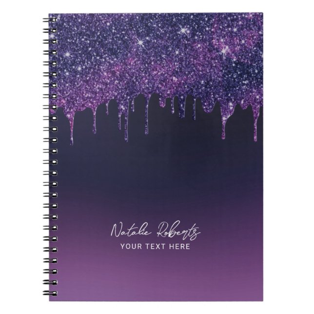 Cuaderno Purpurina morado moderno conduce salón de belleza (Frente)