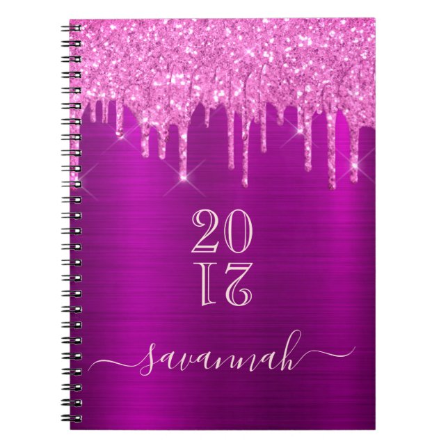 Cuaderno Purpurina morado rosa monograma giratorio diario 2 (Frente)