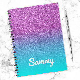 Cuaderno Purpurina morado y Aqua Ombre personalizado