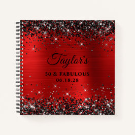 Cuaderno Purpurina negro Relieve metalizado rojo 50 y fabul