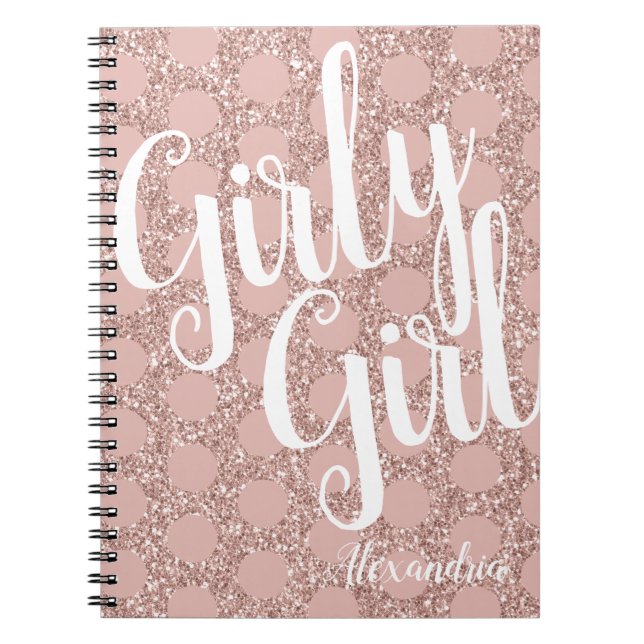 Cuaderno Purpurina Niña Polka Nombre Punto Rubor Rosa (Frente)