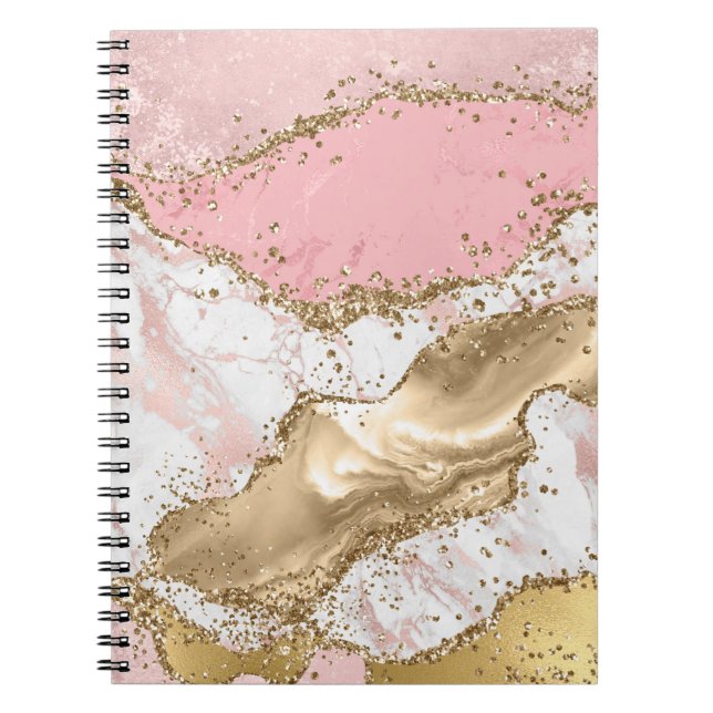 Cuaderno Purpurina Oro de Mármol Blanco Rosa (Frente)