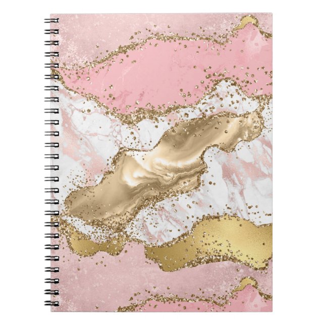 Cuaderno Purpurina Oro de Mármol Blanco Rosa (Frente)
