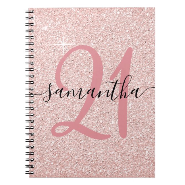 Cuaderno Purpurina Pale Rosa Gold Personalizado 21 Cumpleañ (Frente)