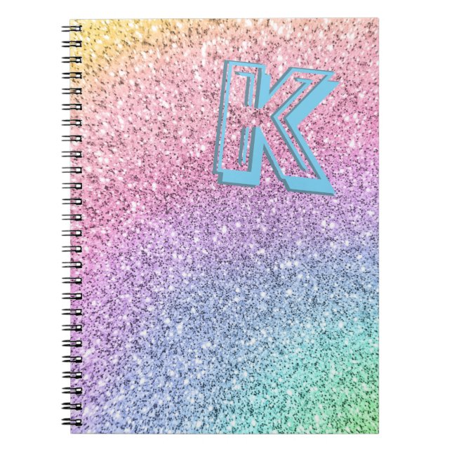 Cuaderno Purpurina Pastel asombrosa Girly Monogramada Perso (Frente)