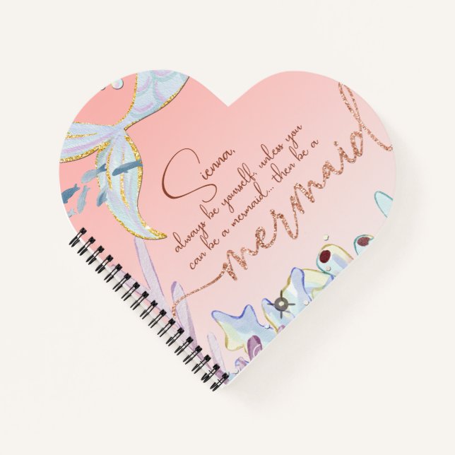 Cuaderno Purpurina Pastel personalizado "Sé una Sirena" (Anverso)
