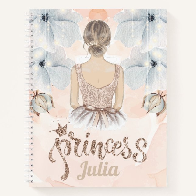 Cuaderno Purpurina personalizado de la princesa de lujo (Anverso)