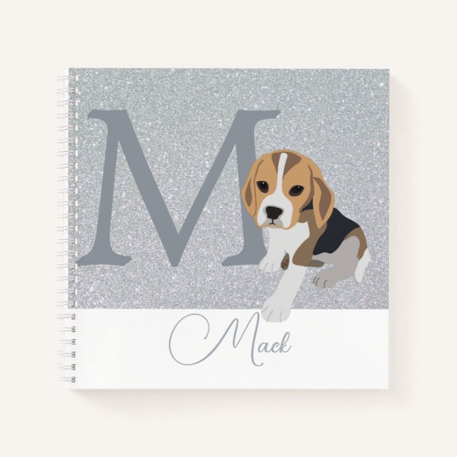 Cuaderno Purpurina Plata Beagle Perros Amantes Personalizad (Anverso)
