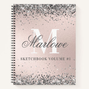 Cuaderno Purpurina Plata Monogramada Rubor Pink Sketchbook