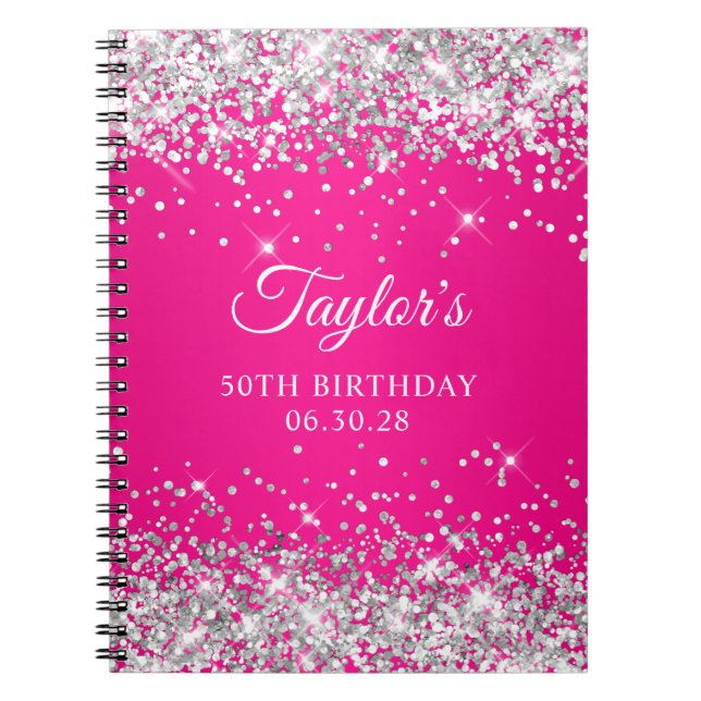 Cuaderno Purpurina Plata Ombre Rosa Caliente Invitado 50 cu (Frente)