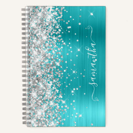 Cuaderno Purpurina Plata Relieve metalizado azul turquesa G