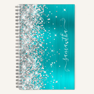 Cuaderno Purpurina Plata Relieve metalizado azul turquesa G