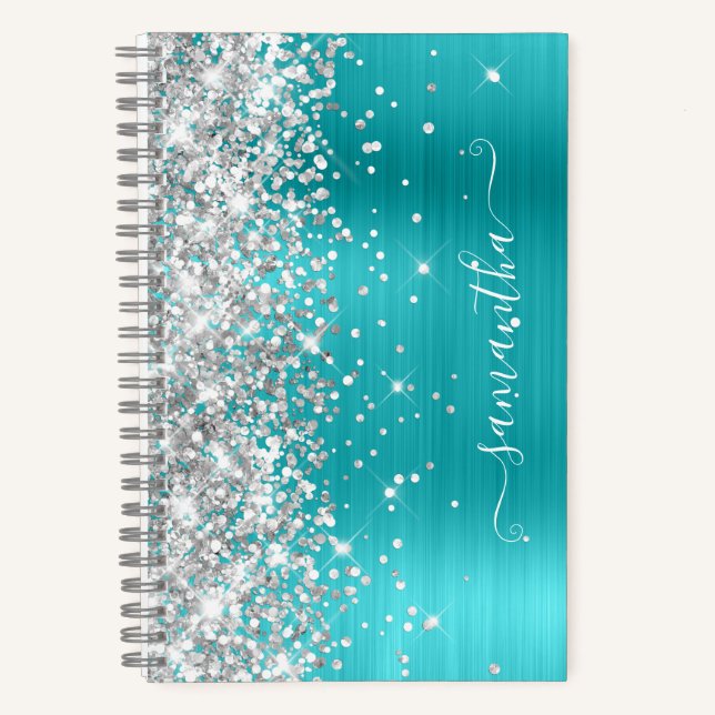 Cuaderno Purpurina Plata Relieve metalizado azul turquesa G (Anverso)