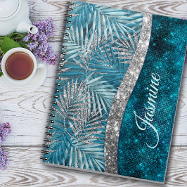 Cuaderno Purpurina plateado de color turquesa elegante hoja