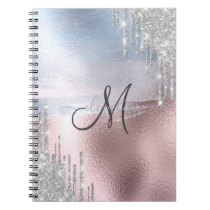 Cuaderno Purpurina plateado gotea oro Rosa azul metálico