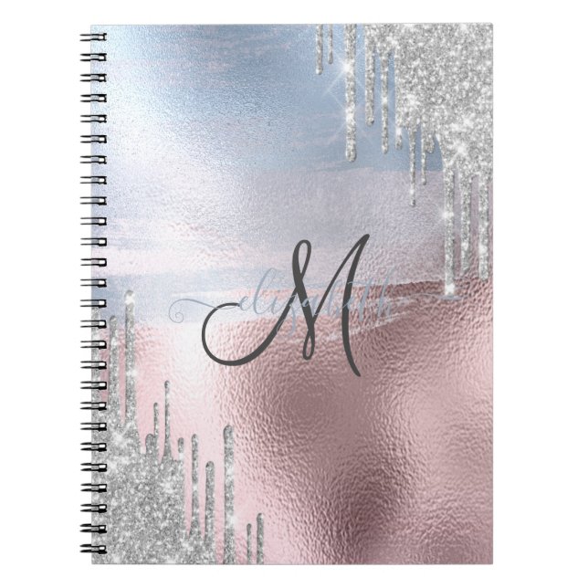 Cuaderno Purpurina plateado gotea oro Rosa azul metálico (Frente)