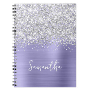 Cuaderno Purpurina plateado Lavender Blue Glam Script Name