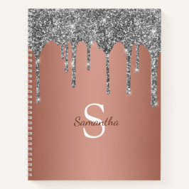 Cuaderno Purpurina plateado Rosa de goteo espumoso Monogram