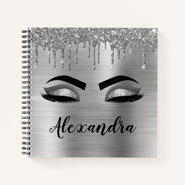 Cuaderno Purpurina plateado Sparkle Eyelashes Monograma Nom (Anverso)