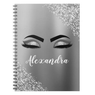 Cuaderno Purpurina plateado Sparkle Eyelashes Monograma Nom