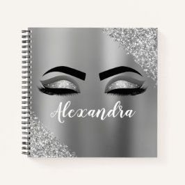 Cuaderno Purpurina plateado Sparkle Eyelashes Monograma Nom