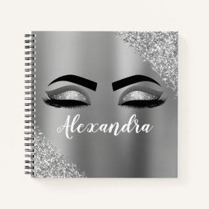 Cuaderno Purpurina plateado Sparkle Eyelashes Monograma Nom