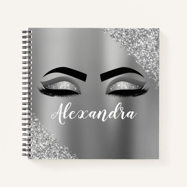 Cuaderno Purpurina plateado Sparkle Eyelashes Monograma Nom (Anverso)