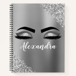 Cuaderno Purpurina plateado Sparkle Eyelashes Monograma Nom