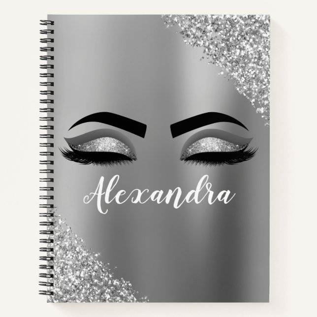 Cuaderno Purpurina plateado Sparkle Eyelashes Monograma Nom (Anverso)