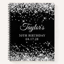 Cuaderno Purpurina plateado y cumpleaños 30 negro